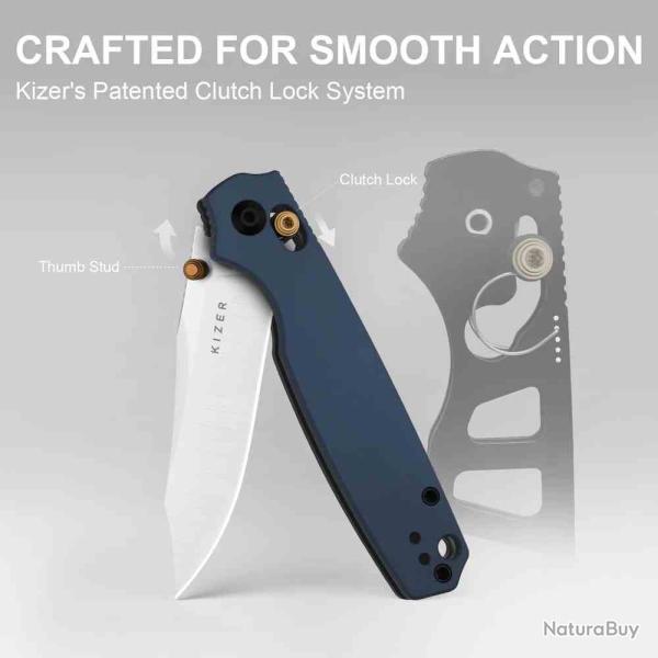 Couteau Kizer Pokiman CC Lame Acier AEB-L Manche Blue Aluminum Clutch Lock KIV3789A4