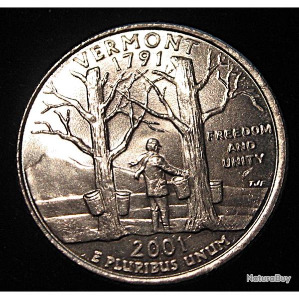 U.S.A pi�ce collector quarter dollar qualit� sup " Vermont" 2001