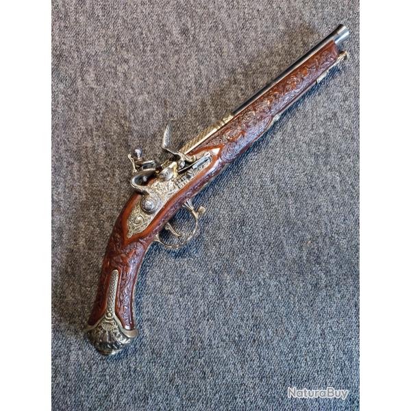 Exceptionnel pistolet � silex de tr�s grand luxe fabrication italienne F ZANOTTI de 1970 quasi neuve