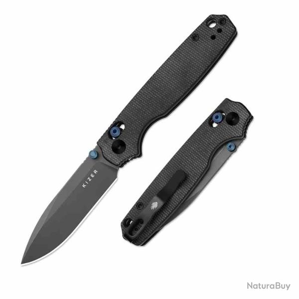 Couteau Kizer Pokiman CD Lame Drop Point Acier AEB-L Manche Black Micarta Clutch Lock KIV3789A1