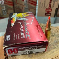 HORNADY SUPERFORMANCE VARMINT 222REM 50GR V-MAX(BOITE DE 20)