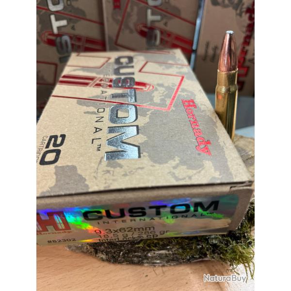 HORNADY CUSTOM INTERNATIONAL 9.3X62 286 GR INTERLOCK SP(BOITE DE 20)