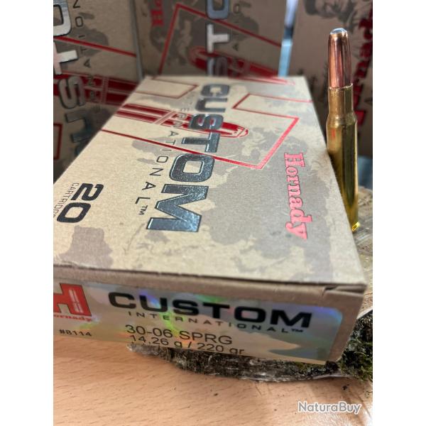 HORNADY CUSTOM INTERNATIONAL 30-06 SPRG 220GR INTERLOCK RN(BOITE DE 20)