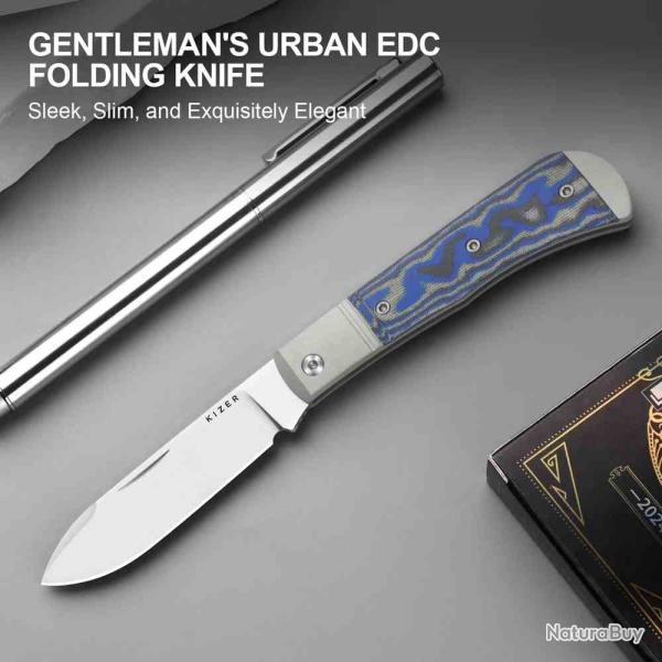 Couteau Kizer Trestle-D Lame Drop Point Acier Nitro-V Manche Alu&Vortex Micarta Slip Joint KIV3760A2