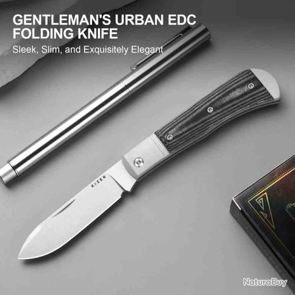 Couteau Kizer Trestle-D Lame Drop Point Acier Nitro-V Manche Gray Alu/Black Micarta KIV3760A1