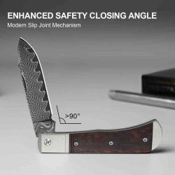 Couteau Kizer Trestle-D Lame Drop Point Acier Damas Manche Gray Alu/Leopardwood Slip Joint KIV3760A3