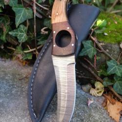 Couteau De Cuisine & Rando Lame Acier Damas 256 Couches Fa&ccedil;on Huusk Manche Bois Etui Artisanale