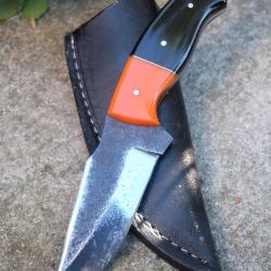 Couteau Skinner de Chasse Bushcraft Lame Acier Carbone 1075 Manche R&eacute;sine Etui Cuir Fabr Artisanat 2