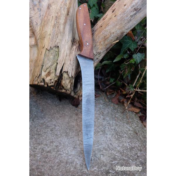 Couteau De Cuisine D'Office Lame Acier Damas 256 Couches Manche Bois Fabrication Artisanale