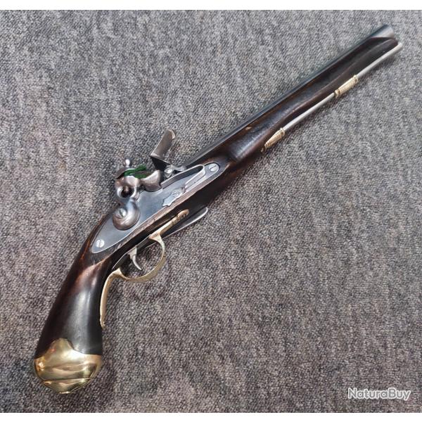 Grand pistolet � silex de cavalerie de 45,5cm super propre avec crochet de ceinture en acier bois