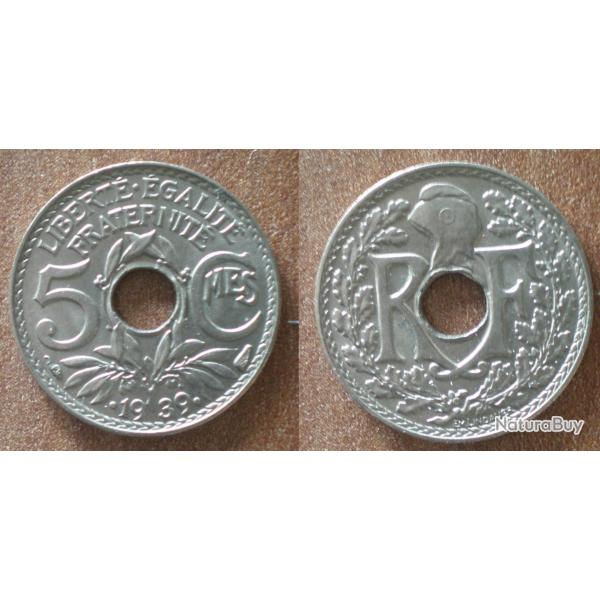 France 5 Centimes 1939 Lindauer Piece Centime En Franc Francs