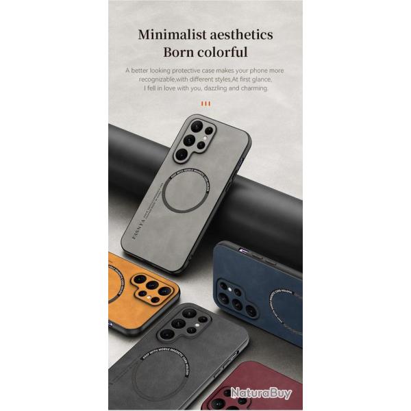 Coque Magsafe Cuir Agneau pour Samsung Galaxy, Modele: Au Choix