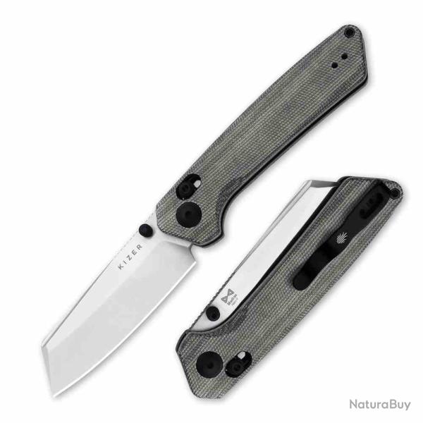 Couteau Kizer Madrac Lame Reverse Tanto Acier Nitro-V Manche Black Micarta Clutch Lock KIV3693A3