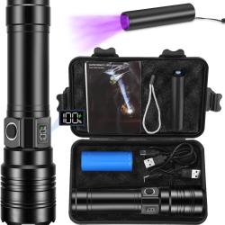 Lampe Torche LED 1000000 Lumen USB Batterie 5000mAh IPX6 &Eacute;tanche 5 Modes Mini Lampe UV Port&eacute;e 500m
