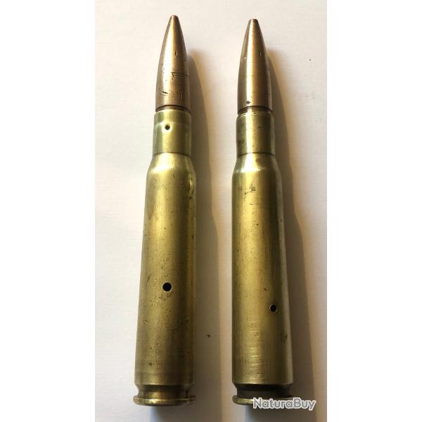 Lot de 2 munitions de 12.7 neutralis�es par per�age, vides, et amorces percut�es
