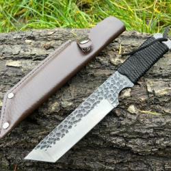 Couteau tanto 22cm brut de forge &eacute;tui cuir ench&egrave;re