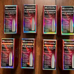8 Boites de 100 ogives Hornady , cal 22, ELD Match 75 grains