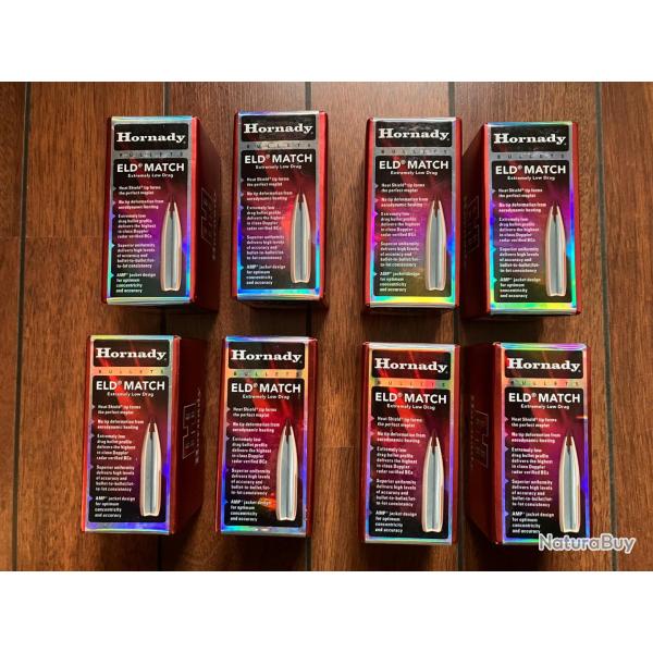8 Boites de 100 ogives Hornady , cal 22, ELD Match 75 grains
