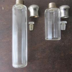 2 Flacons topettes verre taill&eacute; et m&eacute;tal argent&eacute; 1900