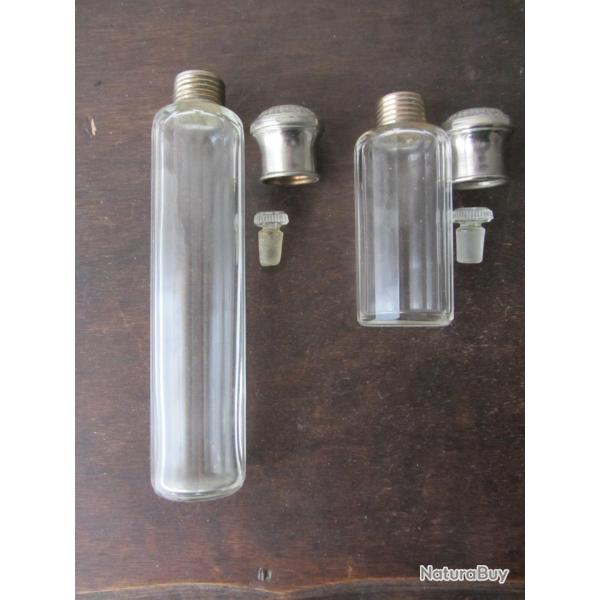 2 Flacons topettes verre taill� et m�tal argent� 1900