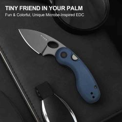 Couteau Kizer Microbe Lame Drop Point Acier 14C28N Manche Blue Aluminum Button Lock KIV2742A1