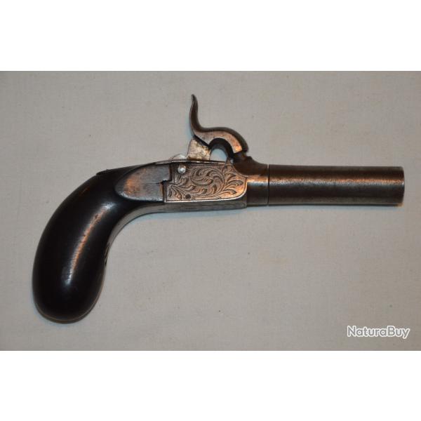 PETIT PISTOLET DE GOUSSET A BALLE FORCEE-EPOQUE 1830/1850-POINCON ELG (LIEGE) BELGIQUE