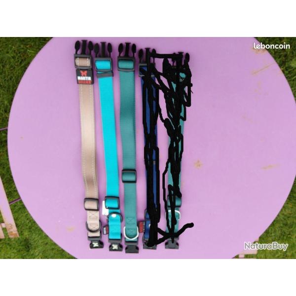 lot de 3 colliers neuf + laisse a enrouleur