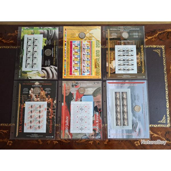 Lot de 6 pi�ces de 10 euros et 6 planches de timbres Allemagne