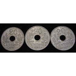 20 centimes zinc 1941-1942-1943  (&eacute;tats fran&ccedil;ais)