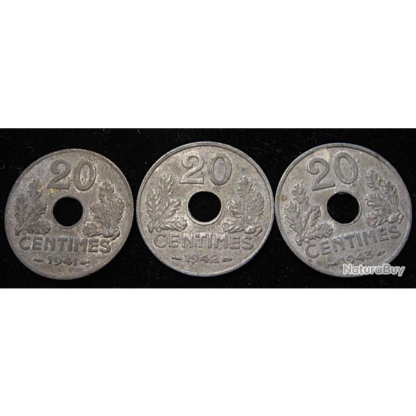 20 centimes zinc 1941-1942-1943  (�tats fran�ais)