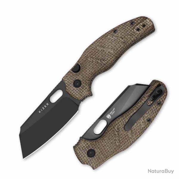 Couteau Kizer C01C 2.9 BS Lame Ultra Sheepsfoot Acier Elmax Manche Brown Micarta Button Lock KI34882