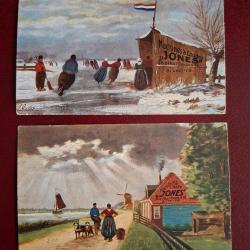 Lot de 2 cartes postales Machines &agrave; coudre Jones Bruxelles non circul&eacute;es