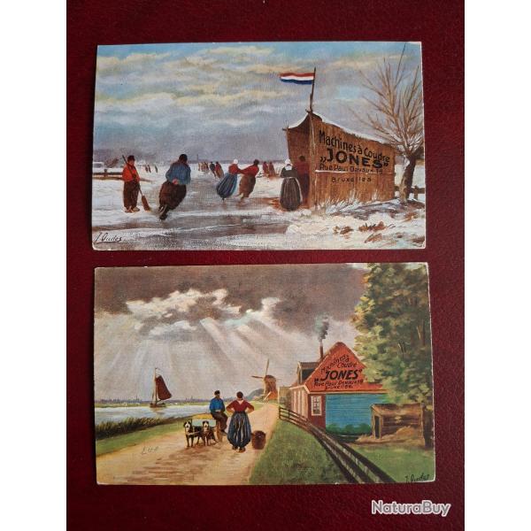 Lot de 2 cartes postales Machines � coudre Jones Bruxelles non circul�es