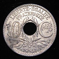 10 centimes zinc 1941 grand module  CM souligne