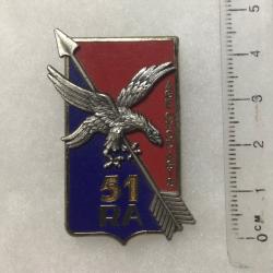 FRANCE ARTILLERIE -&nbsp;51&deg; R.A R&eacute;giment d?Artillerie aigle en relief argent&eacute;?Delsart 3181