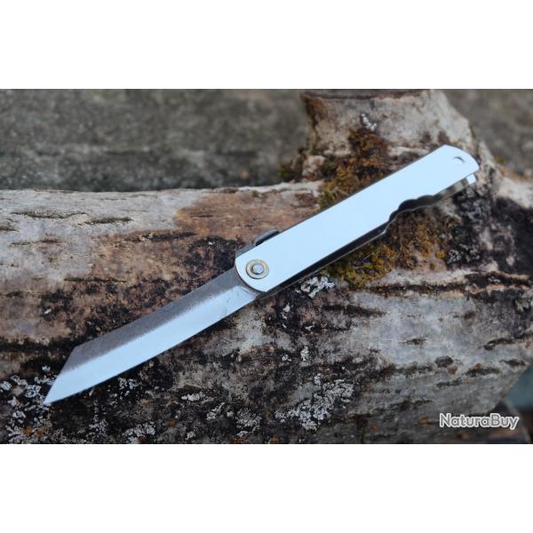 Couteau Higonokami N�4 Folder Sylver Lame SK5 Manche Acier Japan 04SL