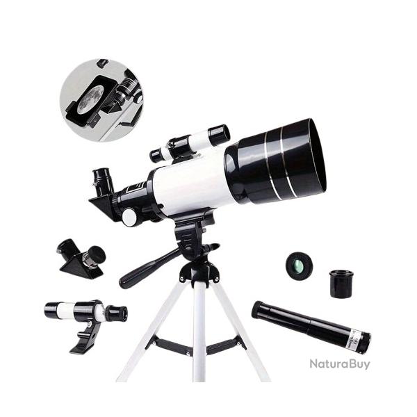 T�lescope astronomique F30070M 70 mm Tr�pied 3 Oculaires Observation Etoiles & Lune Blanc