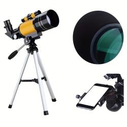 T&eacute;lescope astronomique F30070M 70 mm Tr&eacute;pied 3 Oculaires Observation Etoiles & Lune Jaune