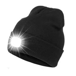 Bonnet LED tricot&eacute; unisexe rechargeable 4 LED pour sport nuit randonn&eacute;e camping