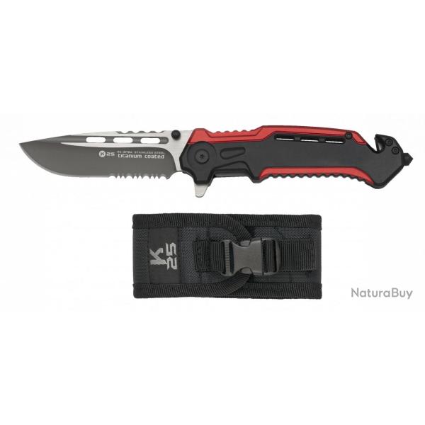 Couteau pliant K25 rouge/noir.Housse