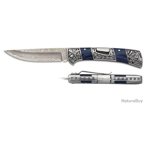 Couteau damas stamina bleu.