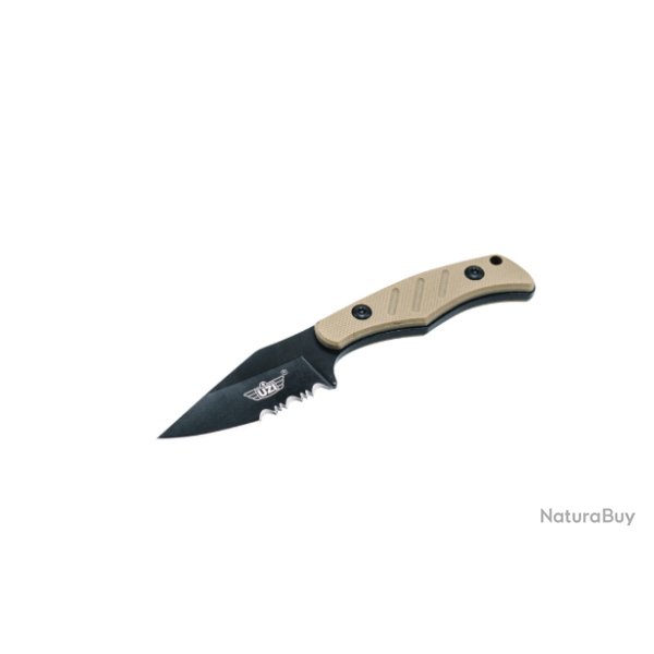 UZI Tactical Neck Knife - Couteau de Cou Manche kaki,lame dentel�e - Fourreau Kydex