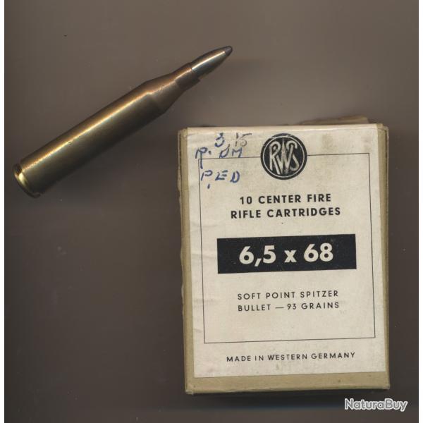 (5936)  PORT OFFERT Une boite de 6,5x68 Demie blind�e par RWS 93 gr