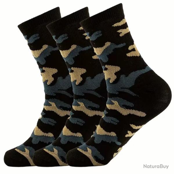 Lot de 3 paires de chaussettes mi-tube camouflage Homme streetwear Noir