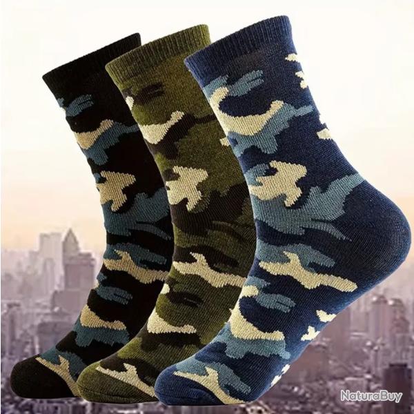 Lot de 3 paires de chaussettes mi-tube camouflage Homme streetwear Multicouleur