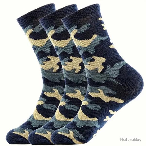 Lot de 3 paires de chaussettes mi-tube camouflage Homme streetwear Bleu