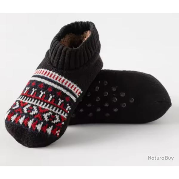 Chaussettes Chaussons thermiques �paisses Unisexe Antid�rapants Chaussons doux hiver 35-37 Noir