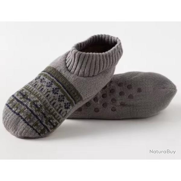 Chaussettes Chaussons thermiques �paisses Unisexe Antid�rapants Chaussons doux hiver 35-37 Gris
