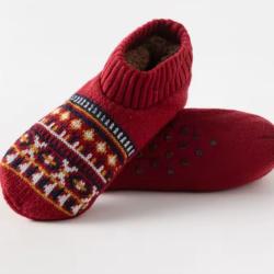 Chaussettes Chaussons thermiques &eacute;paisses Unisexe Antid&eacute;rapants Chaussons doux hiver 35-37 Rouge
