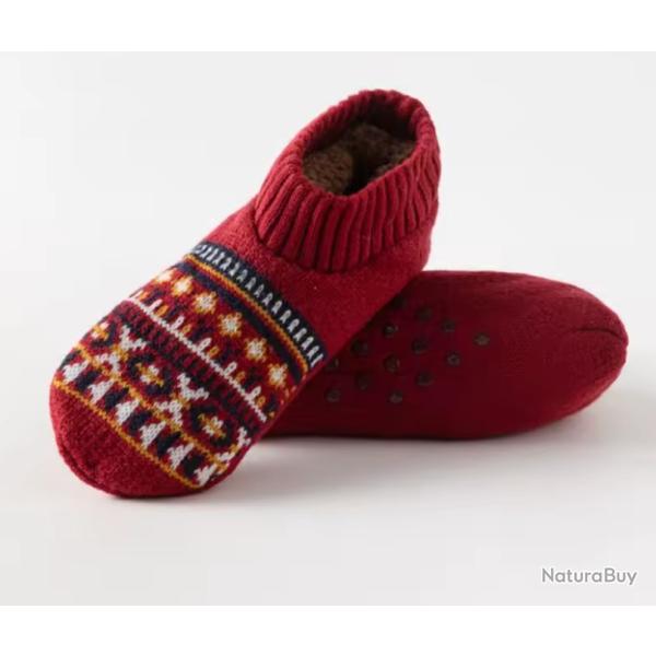 Chaussettes Chaussons thermiques �paisses Unisexe Antid�rapants Chaussons doux hiver 41-42 Rouge